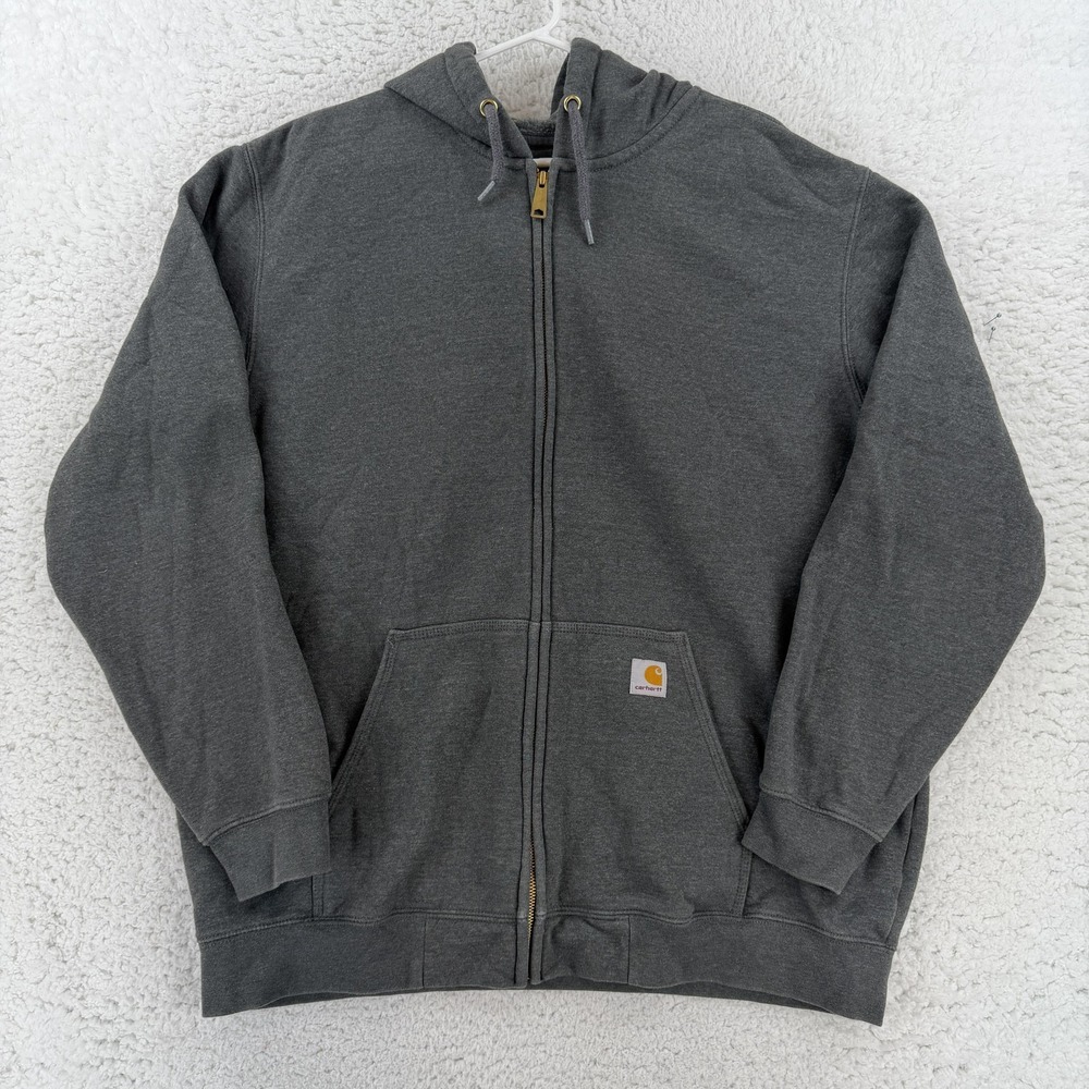 Carhartt Hoodie Mens XL Gray Full Zip Fleece Hooded Logo Workwear Sweatshirt
